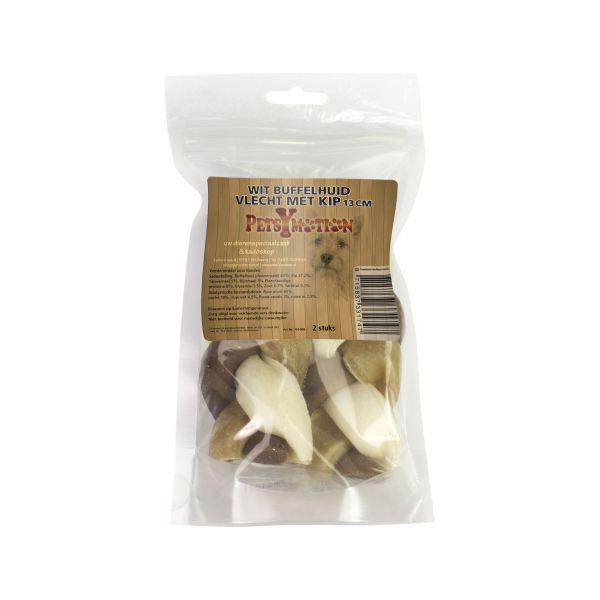 Vlecht met Kip 13cm Wit Buffelhuid