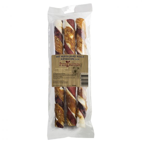 Wit Buffelhuid Rolls Kip/Bacon 25 cm