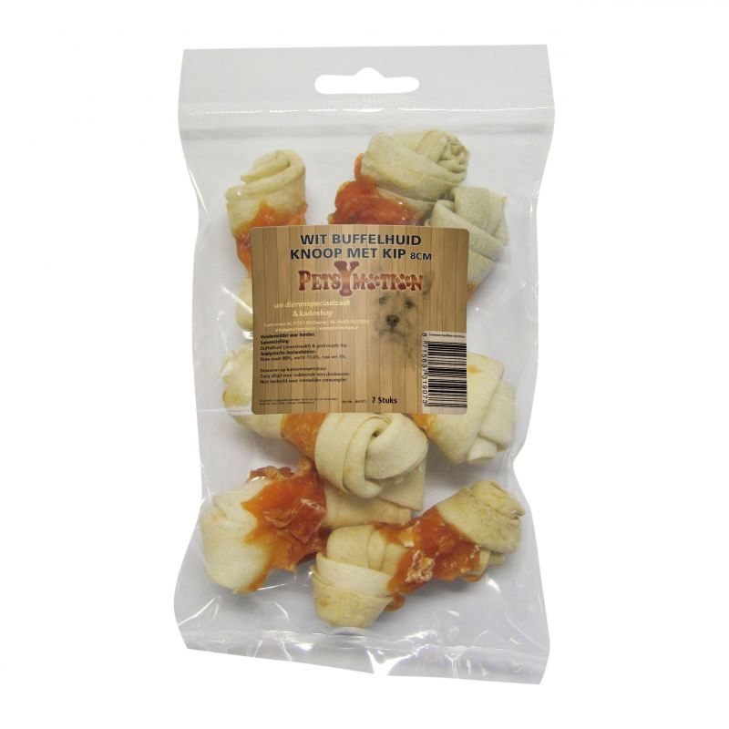 Knoop met Kip 8cm Wit Buffelhuid