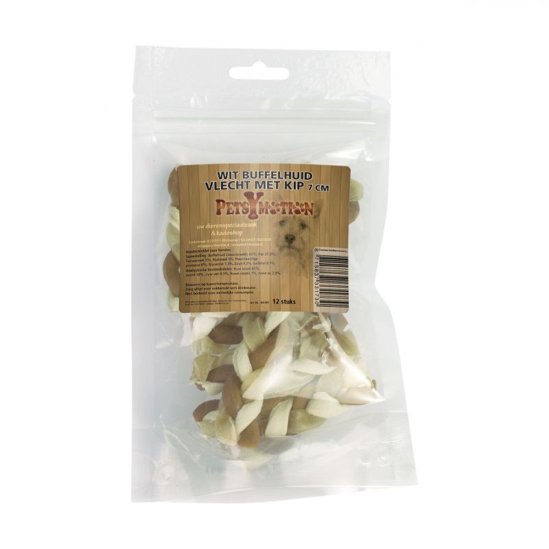 Vlecht met Kip 7cm Wit Buffelhuid