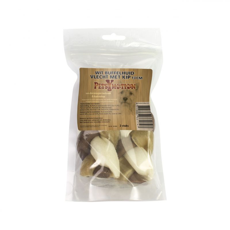 Vlecht met Kip 13cm Wit Buffelhuid